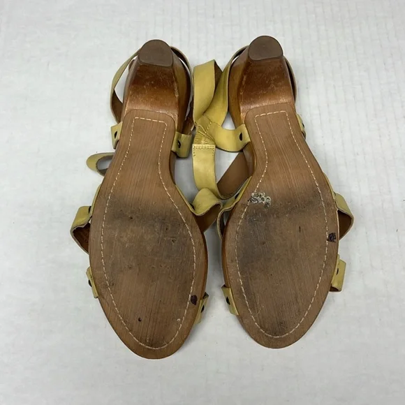 Anthropologie Schuler & Sons Yellow Wood Clog Sandal heel 8.5 Retro Cottagecore - Picture 13 of 16
